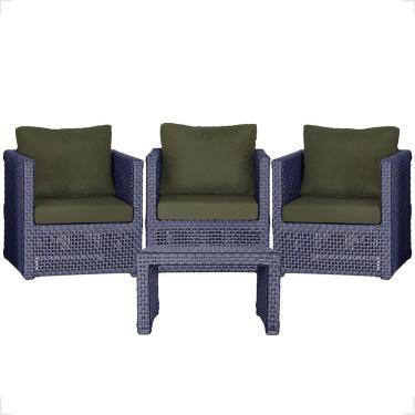 Imagem de Mesa E 3 Poltronas Madri Corda Náutica Estofado 13 Trama Azul