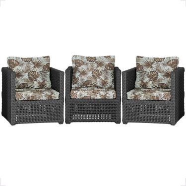 Imagem de 3 Poltronas Madri Alumínio Corda Náutica Estofado 6 Trama Preto