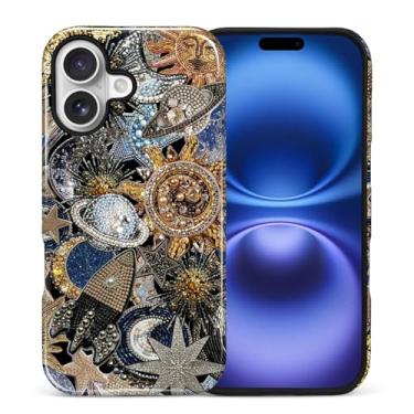 Imagem de ANLUN STORE Capa para iPhone 17, proteção dupla híbrida TPU macio + PC rígido à prova de choque, capa protetora antiarranhões e fina para homens e mulheres - design vintage sol colagem celestial