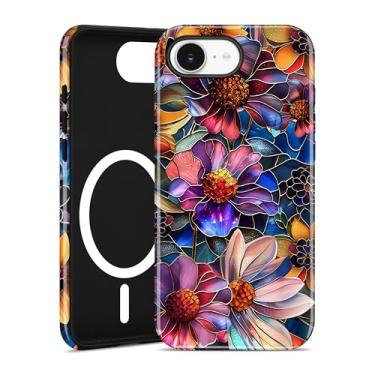 Imagem de Aitipy Capa de telefone magnética para iPhone 16e, compatível com MagSafe, lindo vitral de flores de cores vivas, estética, TPU macio e policarbonato rígido, capa protetora à prova de choque para