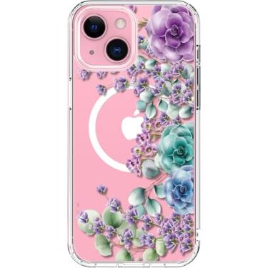 Imagem de LUHOURI Capa para iPhone 13 Mini com protetor de tela – Carregamento sem fio – Cristal acrílico transparente – Design moderno para mulheres e meninas – Capa protetora para celular, suculentas