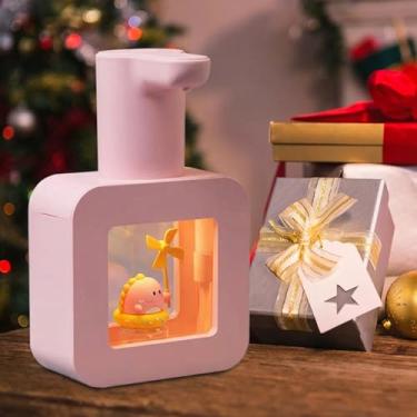 Imagem de Ipalmay Dispensador de sabonete infantil fofo – Dispensador automático de xampu de limpeza facial, mãos livres, recarregável por USB, 400 ml, presente de aniversário de Natal, dinossauro rosa