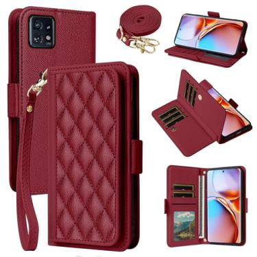 Imagem de Dibosom Capa carteira para Motorola Edge+ Plus 2023/Edge 40 Pro 5G/Moto X40 Argyle com alça de pulso/ombro compartimentos para cartões, bolsa flip, suporte para cartão, minimalista, capa de celular