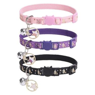 Imagem de PUPTECK Coleira de gato breakaway com sino, pacote com 3 – charmosa, luminosa, segura e ajustável, com pingente de estrela, brilha no escuro
