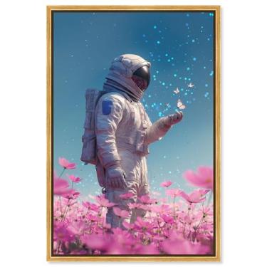 Imagem de Arte de parede de astronauta com impressão em tela de visitante estrelado por Art Remedy, moldura dourada, 40 x 61 cm