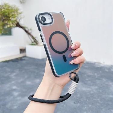 Imagem de Capa magnética gradiente para iPhone 16e, 14, 15 Plus, 16 Pro Max, 13Pro, 12, 11, pulseira fashion, cordão, capa à prova de choque, preta, para iPhone 12 Pro