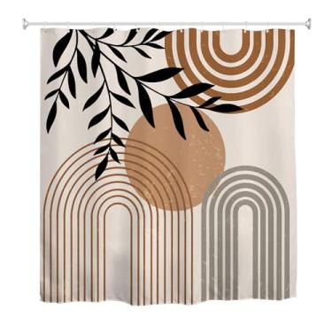 Imagem de goodbath Cortina de chuveiro Boho de meados do século, minimalista, abstrata, folha de sol, simples, moderna, tecido impermeável para decoração de banheiro, banheira, 183 x 183 cm, preta