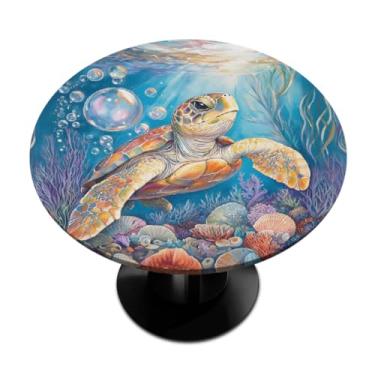 Imagem de Toalha de mesa redonda com elástico, tartarugas marinhas de verão, impermeável, à prova de óleo, toalha de mesa redonda para piquenique ao ar livre, lavável, reutilizável, decoração interna, capa de
