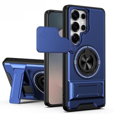 Imagem de LTLMYDAM Capa militar para Samsung Galaxy S25 Ultra/S25 Plus/S25, proteção de câmera giratória, anel magnético fino, capa de suporte, azul, S25