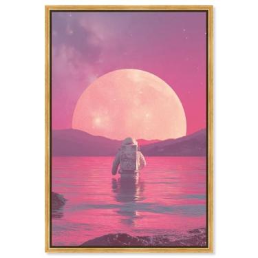 Imagem de Synthwave Spacewalker I Impressão em tela Astronauta Arte de parede por Art Remedy, moldura dourada, 40,6 x 61 cm