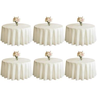 Imagem de WIGENIUS Pacote com 6 toalhas de mesa redondas marfim, 224 cm, toalha de mesa de poliéster para mesas redondas de 1,8 m, capas de mesa de tecido lavável resistente a rugas para festas, banquetes de