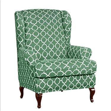 Imagem de Capas de cadeira Wingback de 2 peças, capa de cadeira elástica para poltrona, capa de sofá lavável, tecido elastano, protetor de móveis para sala de estar, quarto, hotel, cinza, verde