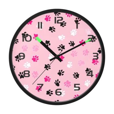 Imagem de CEBUGI Relógio de parede com luz noturna de 30,5 cm que brilha no escuro com sensor de voz, impressões coloridas de patas, relógios de parede operados por bateria para decoração de quarto e sala de