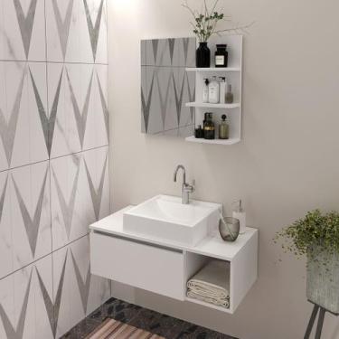 Imagem de Conjunto de Banheiro com Balcão Gabinete Suspenso 1 Porta e Nicho e Es