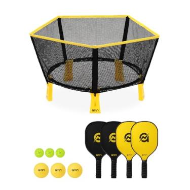 Imagem de A11N SPORTS Conjunto de jogo de bola de remo 2 em 1 com rede redonda - Combo portátil de pickleball e vôlei para praia, quintal, diversão em ambientes internos e externos