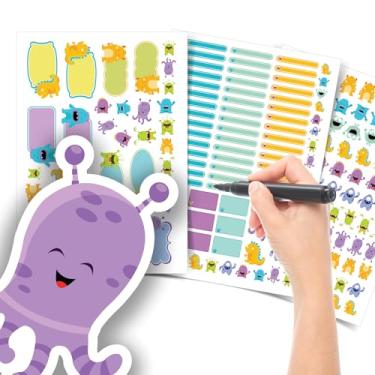 Imagem de Etiqueta Escolar Menino com TAG + Caneta (Monstrinhos, Kit de Etiquetas)