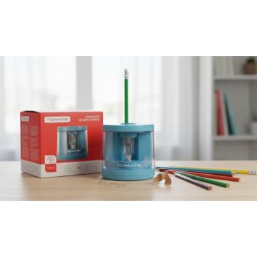 Imagem de Apontador Elétrico Automático Azul Bebê – Rápido, Seguro e Compacto para Escola, Escritório e Uso Diário