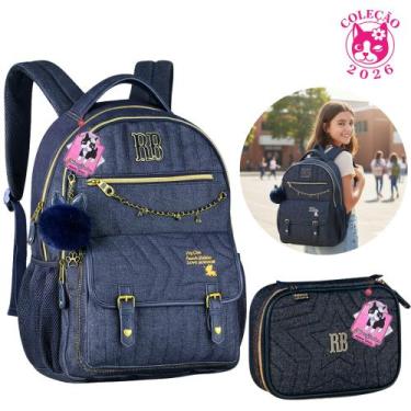 Imagem de Mochila De Costa Rebecca Bombom Jeans Estojo Lançamento 2026 Jens Rb O
