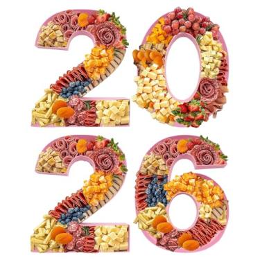 Imagem de Bandeja numérica de charcutaria de ano novo 2026, recipiente preenchível de papelão de 30,5 cm, decoração de festa, suporte de petisco de formatura (rosa, 30,5 cm)