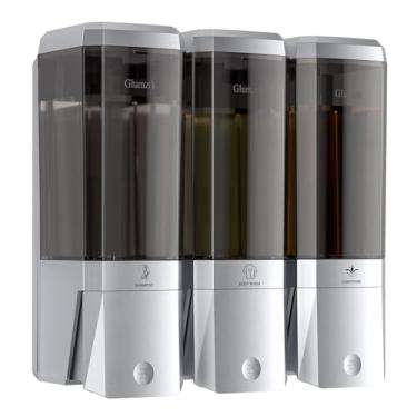 Imagem de Dispensador de xampu e condicionador montado na parede, sem broca, dispensador de sabão de banho com 3 câmaras, xampu e condicionador para sabonete líquido recarregável, 3 x 482 g para banheiro, hotel