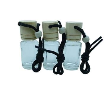 Imagem de Kit 10 Frascos Cilindro 10ml para Aromatizador de Carro com Tampa de Madeira e Batoque(Preto sem Vareta)