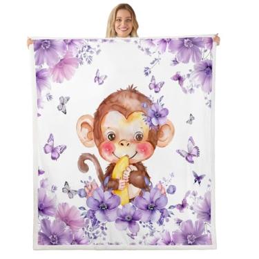 Imagem de Erosebridal Cobertor de macaco 102 x 127 cm para quarto, sala de estar, sofá, sofá, cobertor de lã de animal de zoológico, cobertores de lã de ovelha de borboletas voadoras, cobertores felpudos de