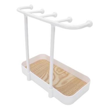 Imagem de Brrnoo Suporte Organizador de Joias, Bandeja de Madeira Com 5 Ganchos para Colares, Pulseiras, Brincos, Anéis, Relógios, Expositor de Joias Com Contas Antiderrapantes (Branca)