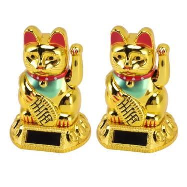 Imagem de Generic 2 Peças de Gato da Sorte Solar, Estátua de Gato da Sorte Com Mão Ondulante Movida a Energia Solar para Decoração de Carro de Escritório Doméstico, Com Movimento Automático (GOLD)