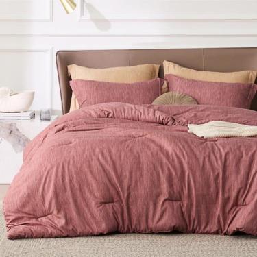 Imagem de Juego de Edredón Bedsure King Size en Color Arcilla Rosa, Suave para T
