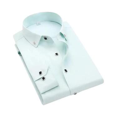 Imagem de Camisa Social Masculina Slim Fit De Manga Longa Com Botões Azul E Bran