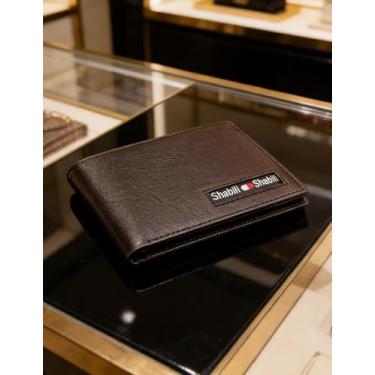 Imagem de Carteira masculina de couro curta dobrável com vários compartimentos para cartões (marrom)