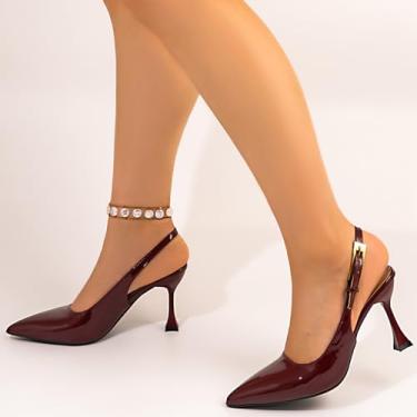 Imagem de Sapatos femininos de salto alto com bico fino, salto agulha de 9 cm, couro envernizado brilhante, tira no tornozelo, sapatos sociais para noite, festa, casamento e ocasiões formais, Vencedor, 34