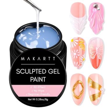 Imagem de Makartt Arte de unhas em gel 3D: Géis de pintura 3D transparentes para pó cromado, escultura 3D sem pano para esmalte de gel, géis de desenho para esculpir em 3D para arte em unhas em casa e salão