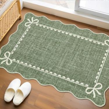 Imagem de GarveeHome Tapete de laço recortado para chão de cozinha, tapete verde sólido para dormitório, tapetes laváveis de entrada 5 x 7 cm tapetes macios de pelo baixo antiderrapante para decoração de quarto