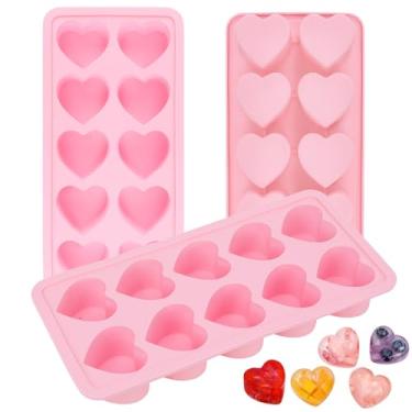 Imagem de 3 peças de silicone em forma de coração rosa, molde de coração de chocolate de 10 cavidades, pequeno molde antiaderente para assar guloseimas caseiras molde para doces geleia goma alimentos velas