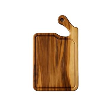 Imagem de Tábua de Corte em Madeira Teca 33x18cm com Cabo Curvo Resistente para Cozinha Gourmet e Preparação de Alimentos