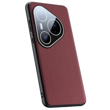 Imagem de LTLMYDAM Capa de proteção de lente para Huawei Pura 80 Ultra/80 Pro/80Pro+/80, capa de textura de lichia de couro vegano, estilo empresarial, fina, antiqueda, vermelha, 80 Pro+