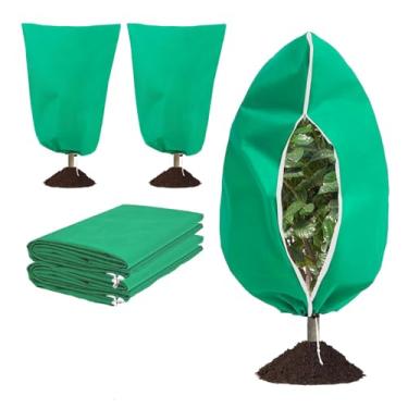 Imagem de Capas de plantas de inverno com cordão de zíper para proteção contra congelamento e geada, pacote com 2 jaquetas reutilizáveis espessas para árvores ao ar livre, arbusto (tamanho: 23,62 × 31,49 pol