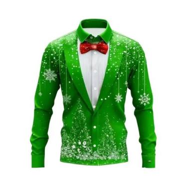 Imagem de Camisa Masculina De Natal De Manga Longa Com Lapela Casual Moda Festa 
