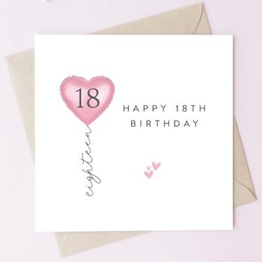 Imagem de TEEMI - Cartão de feliz aniversário de 18 anos – Design elegante de balão de coração rosa com envelope, cartão de lembrança fofo para meninas, filha, amiga, irmã, sobrinha ou neta