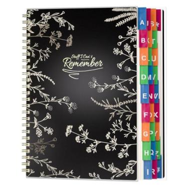 Imagem de Livro de senhas com abas alfabéticas coloridas, livro espiral para guardar senhas para idosos, (preto)