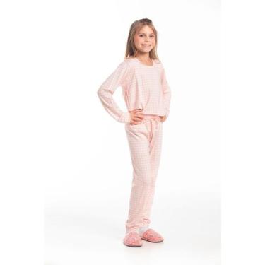 Imagem de Conjunto Pijama Malha Juvenil - Cor De Cacau, 10, Xadrez vichy rosa