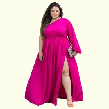 Imagem de Vestido Plus Size Manga Nula Com Fenda Lateral Festa Convidada Madrinh