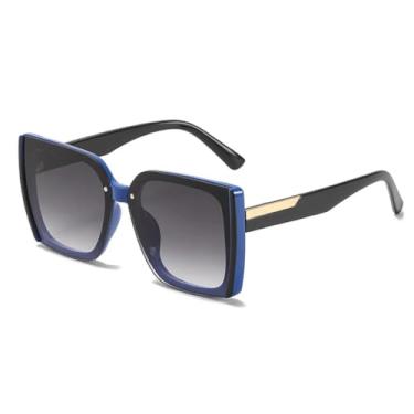 Imagem de HPIRME Óculos vintage de armação grande para homens e mulheres, estilo fashion, para dirigir ao ar livre, proteção UV400 (preto, azul e cinza)