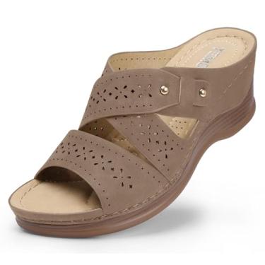 Imagem de TEMOFON Sandálias de cunha para mulheres verão: sandálias elegantes de salto baixo preto/azul marinho/branco, caminhada confortável, suporte de arco, sapatos casuais de verão, tamanho 5-11, 17tan, 36