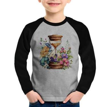 Imagem de Camiseta Raglan Infantil Ampulheta Floral Manga Longa - Foca na Moda, 