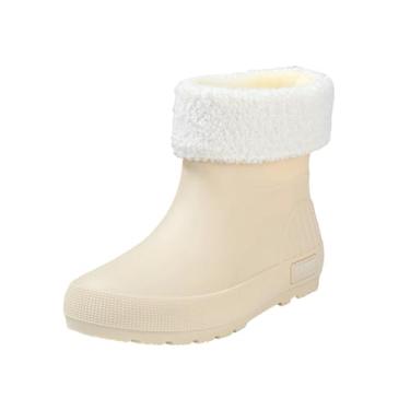 Imagem de Botas de chuva femininas de cano curto com capas removíveis, à prova d'água, confortável, salto que aumenta a altura para outono e inverno 35, Bege, 38