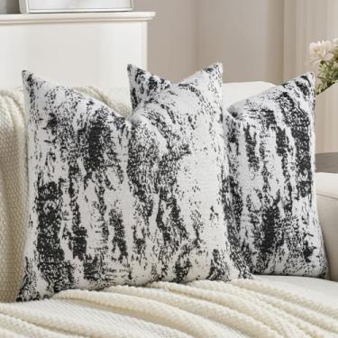 Imagem de FUTEI Conjunto de 2 capas de almofada decorativas pretas 61 x 61 cm, estampa de tinta de caxemira sintética macia, estampa europeia, decoração de casa moderna para sofá-cama, sala de estar