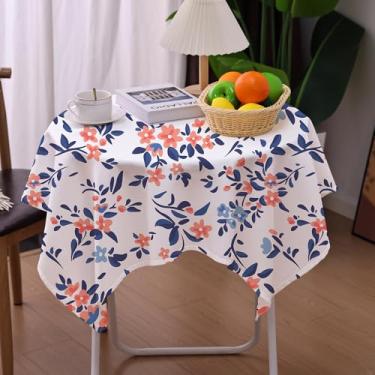 Imagem de Amonsa Toalha de mesa quadrada pequena branca para ambientes externos, primavera, 91 cm, azul escuro, floral, para 2 a 4 lugares, capa de mesa de café, tecido lavável, flor laranja