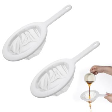 Imagem de 2 coadores de malha ultrafina, coador de suco de alimentos de nylon 120 com cabo de plástico antiderrapante, peneira de malha fina para iogurte, coador de cozinha, mini rede de separação de camarão e